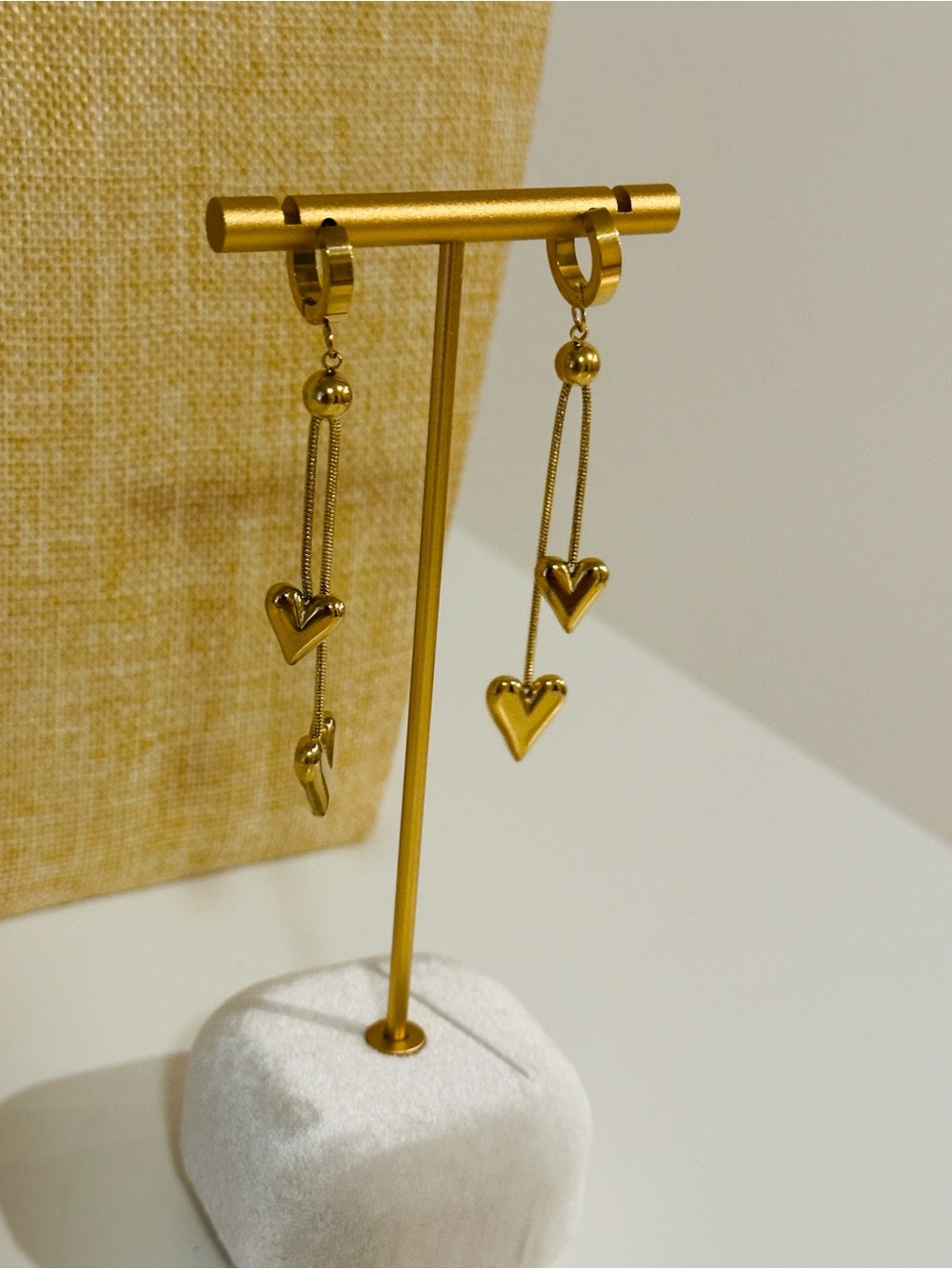 Fashion Jewelry Gold Double Heart Drop Earrings